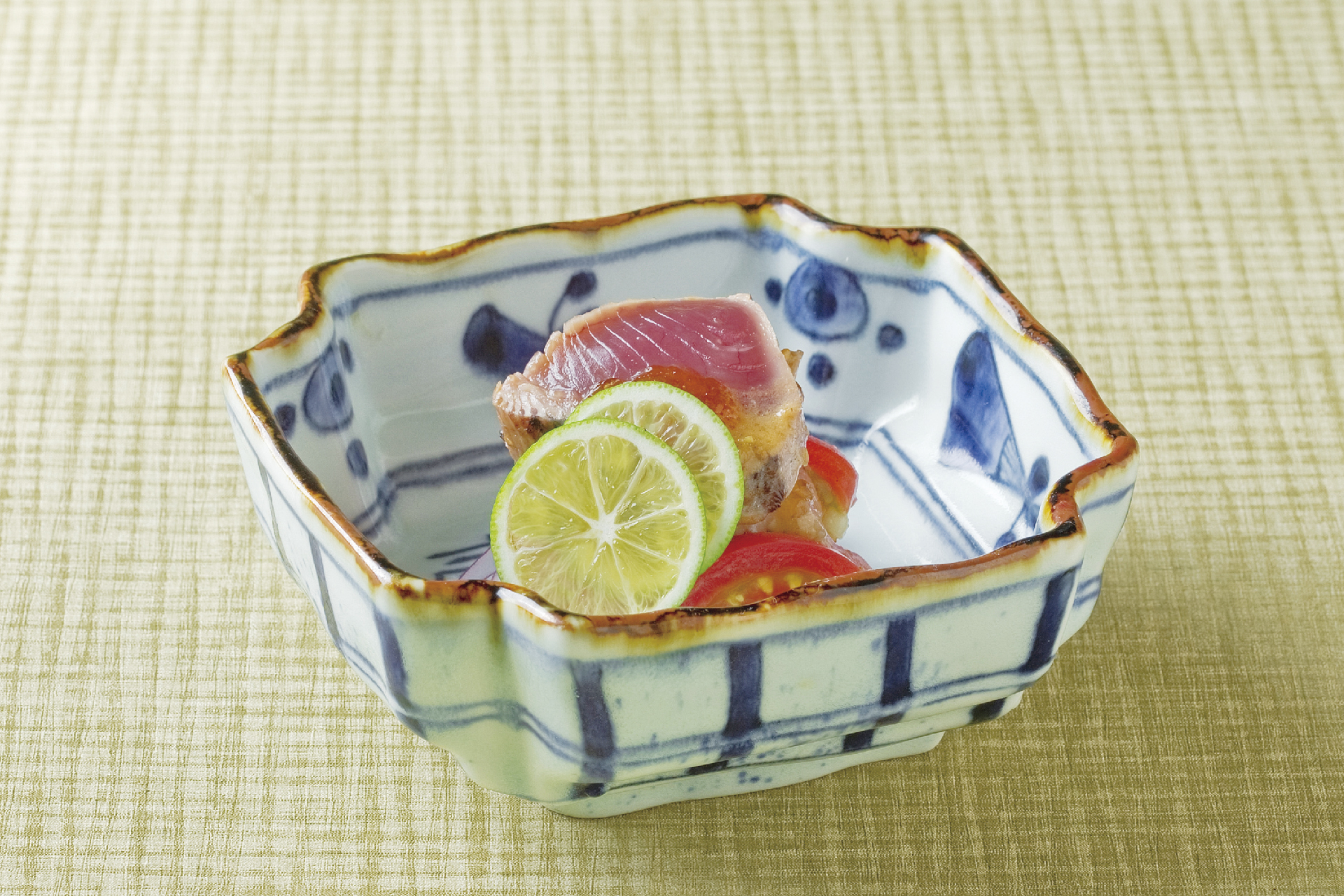 胡麻ぽん酢ジュレ 戻り鰹とトマトのサラダ