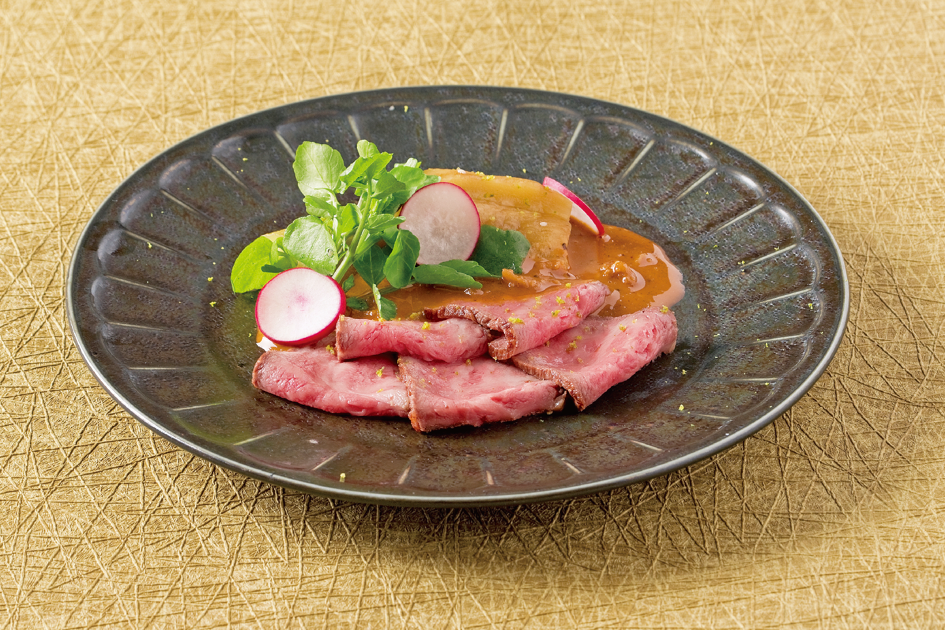 特製胡麻たれ ローストビーフと秋茄子の焼き浸し