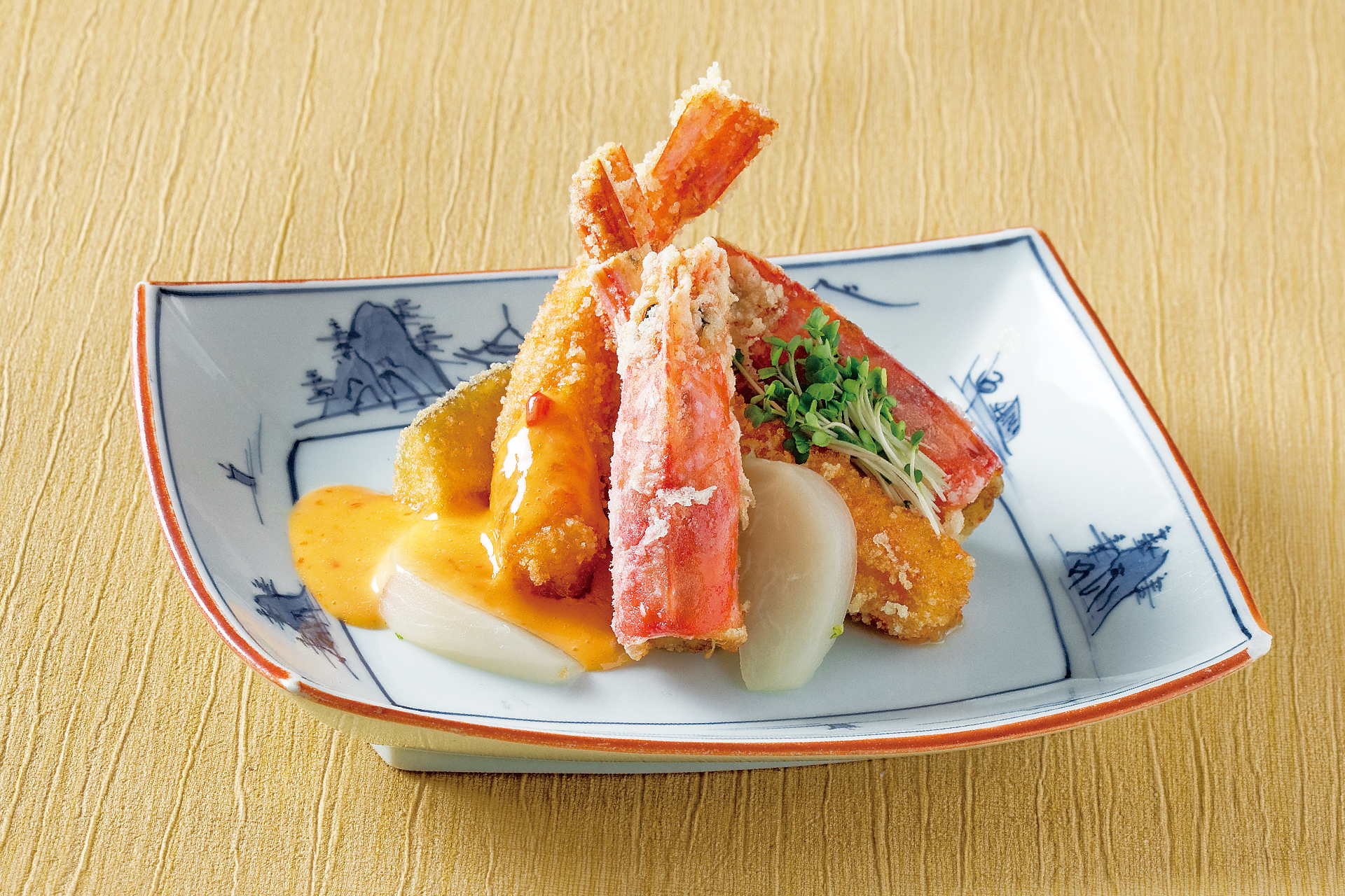 赤海老と冬野菜のおかき揚げ