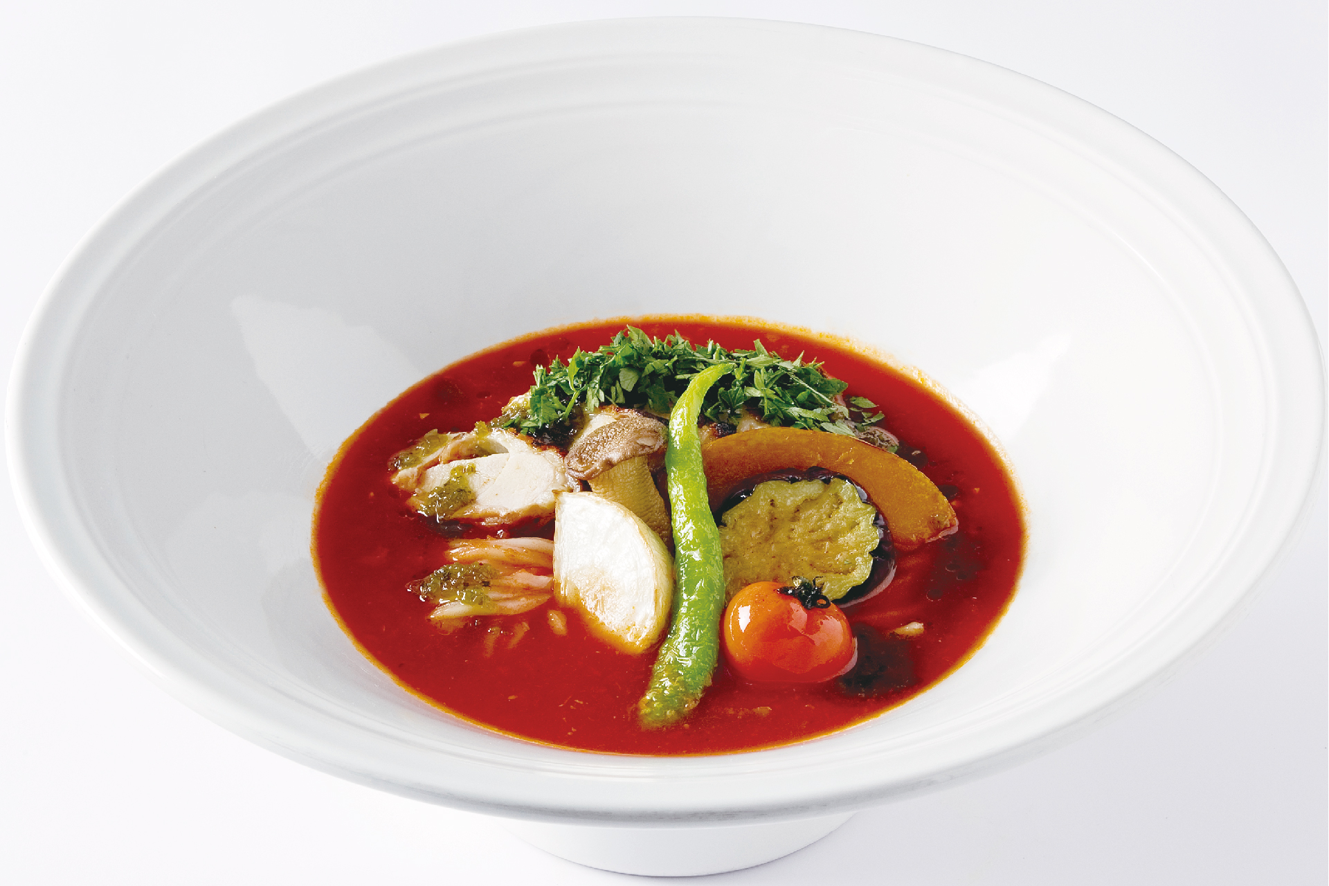 グリルチキンと彩り野菜のおうどん