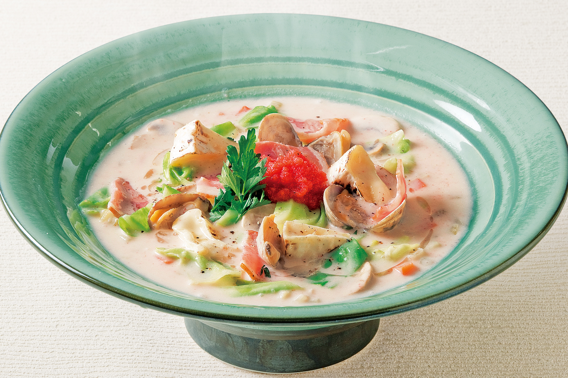 web_カマンベールチーズと春キャベツ 明太クラムチャウダーのおうどん