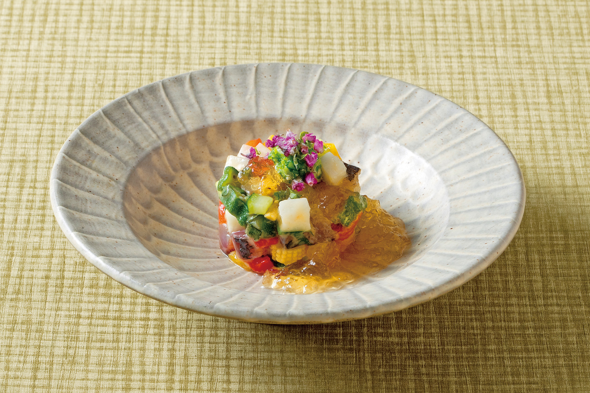 鯵と夏野菜の梅肉和え